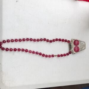 Pink Beaded Fashion Necklace With Matching Round Push Back Post Earring